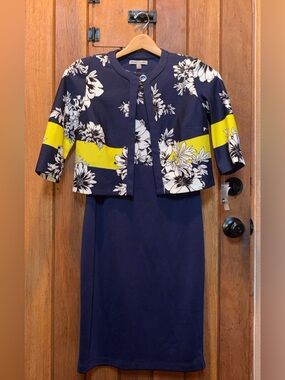 Danny & Nicole Navy and Yellow Floral Midi Dress Suit Set